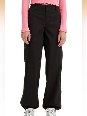 Women's Black Wide-Leg Cargo Pants